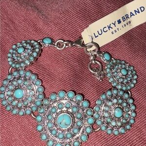 Lucky Brand Turquoise and Silver Medallion Bracelet